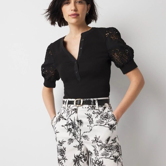 NWOT WHBM Eyelet Puff Sleeve Henley Top - Picture 5 of 6